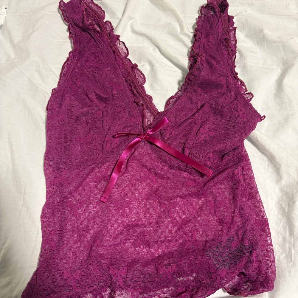 Urban Outfitters Kimchi Blue Lace V-Neck Chemise in Magenta